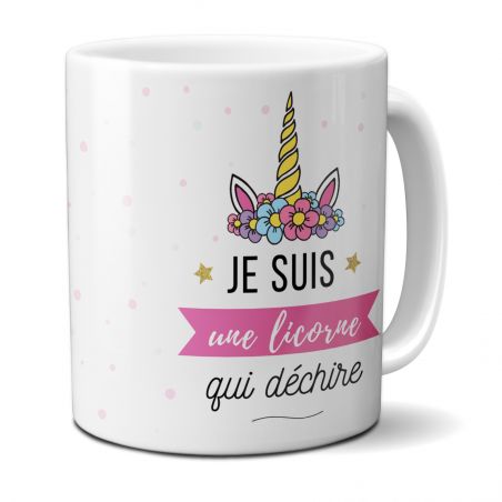 Tasse céramique rose Je suis une Licorne qui Déchire - Mug cadeau pour sa copine - Cadeau anniversaire petite fille Noël