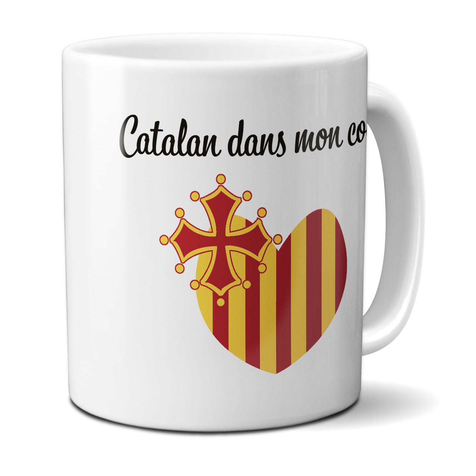 Mug Catalan dans mon cœur - Tasse cadeau Symbole Catalan - Occitanie - 33 cL, Céramique - Imprimé en France