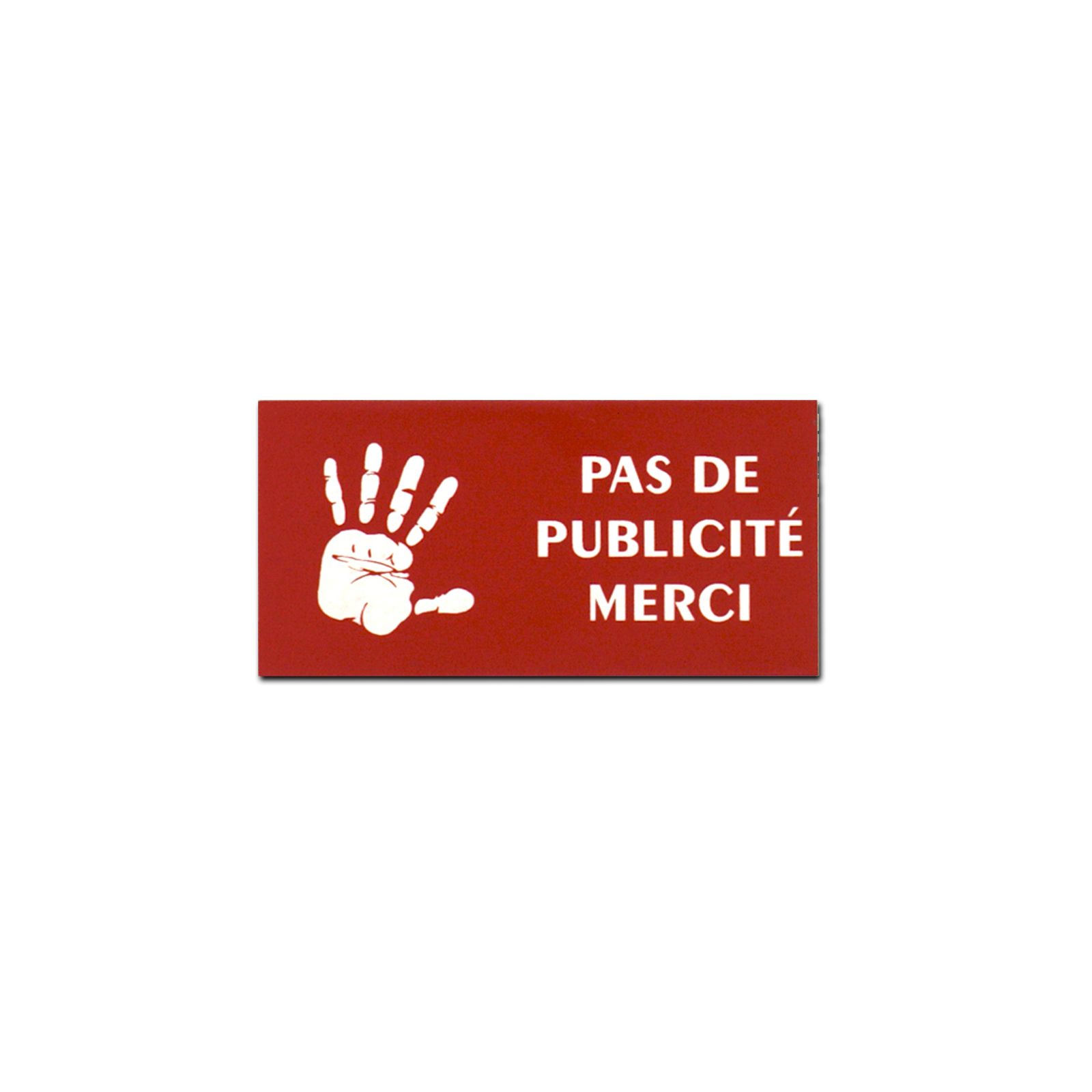 etiquette boite aux lettres adhésive STOP PUB logo main couleur rouge lettres blanches 8 x 4 cm - Gravure laser