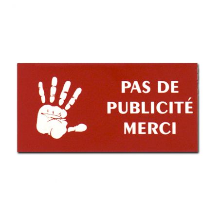 etiquette boite aux lettres adhésive STOP PUB logo main couleur rouge lettres blanches 8 x 4 cm - Gravure laser