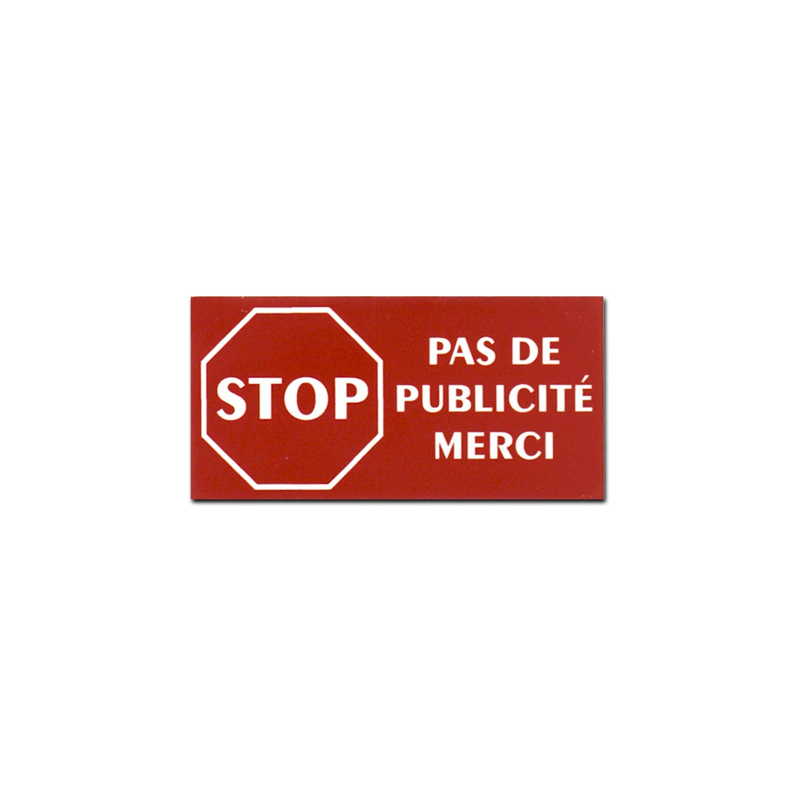 etiquette boite aux lettres adhésive STOP PUB couleur rouge lettres blanches 8 x 4 cm - Gravure laser