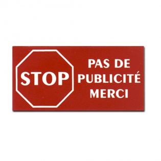 etiquette boite aux lettres adhésive STOP PUB couleur rouge lettres blanches 8 x 4 cm - Gravure laser