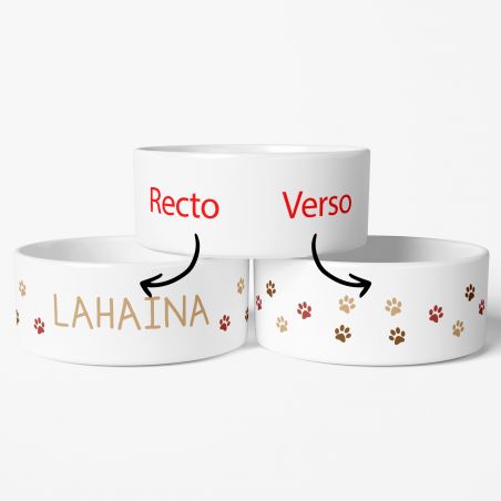 Personalized ceramic dog bowl | Animal paw patterns