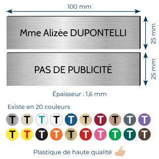 Plaque boite aux lettres personnalisable - Lot de 2 plaques : plaque nom + stop pub – Plaque boite aux lettres adhésive 100 x 25