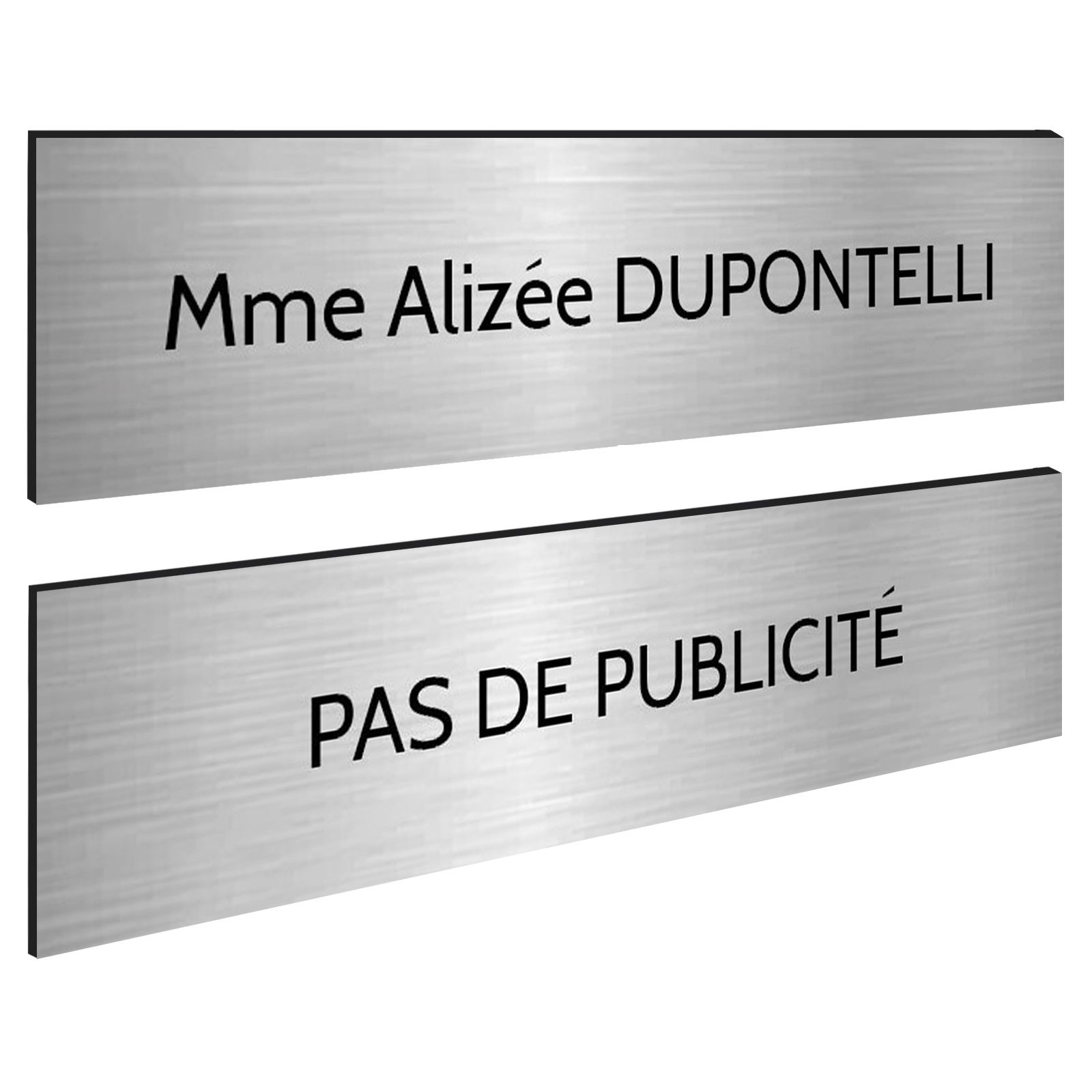 Plaque boite aux lettres personnalisable - Lot de 2 plaques : plaque nom + stop pub – Plaque boite aux lettres adhésive 100 x 25