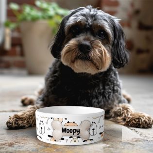 Personalized ceramic dog bowl | Animal paw patterns