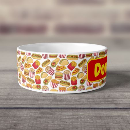 Gamelle pour chien en céramique personnalisable | Motif Fast Food