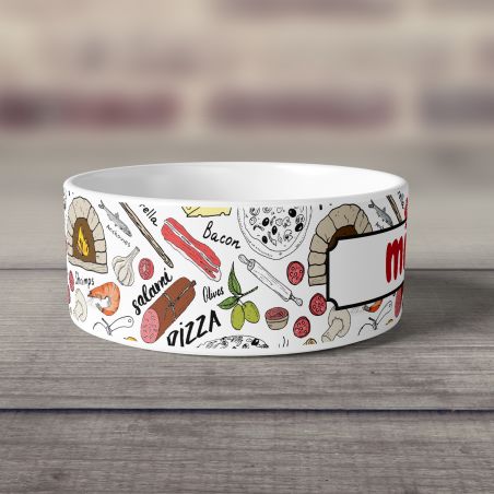 Gamelle pour chien en céramique personnalisable | Motif Pizza