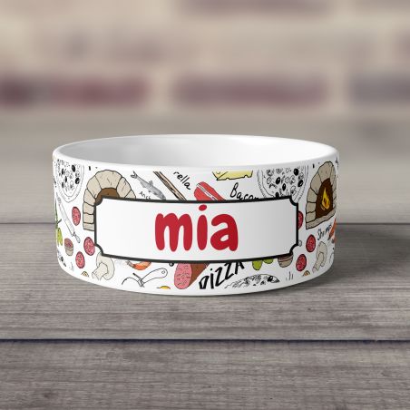 Gamelle pour chien en céramique personnalisable | Motif Pizza