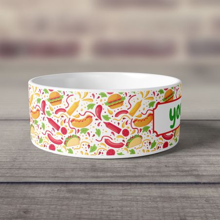 Personalized ceramic dog bowl | Animal paw patterns