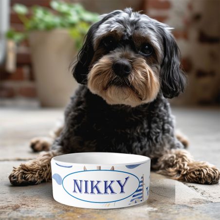 Personalized ceramic dog bowl | Animal paw patterns