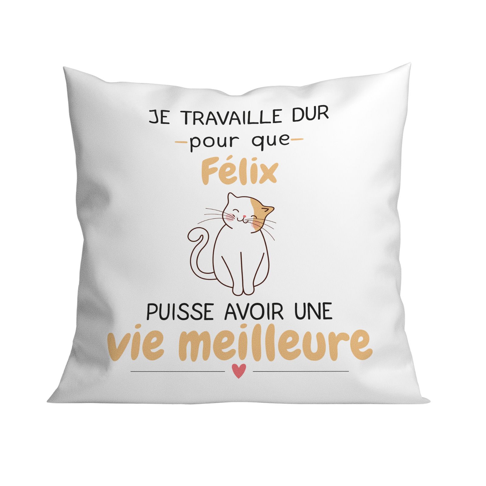 Coussin personnalisé carré 40 x 40 cm humoristique "Je travaille dur pour mon chat"