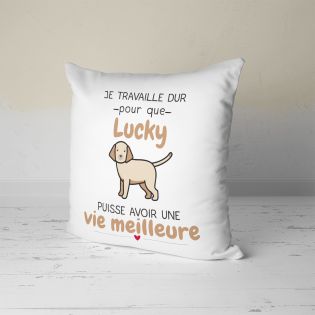 Housse de Coussin décorative personnalisée humoristique "Devine qui a encore mangé le canapé" 40 x 40 cm · Idée cadeau maître ch