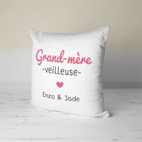 Coussin personnalisé carré 40 x 40 cm famille "Grand mère veilleuse"