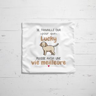 Coussin personnalisé carré 40 x 40 cm humoristique "Je travaille dur pour mon chien"