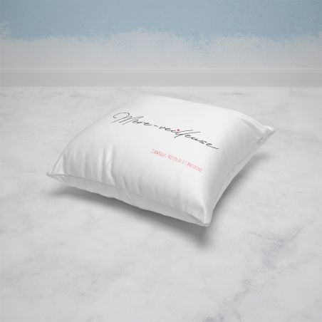 Housse de Coussin décorative personnalisée humoristique "Devine qui a encore mangé le canapé" 40 x 40 cm · Idée cadeau maître ch