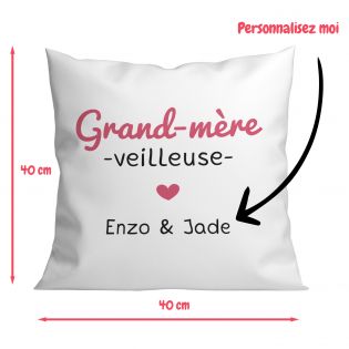 Coussin personnalisé carré 40 x 40 cm famille "Grand mère veilleuse"