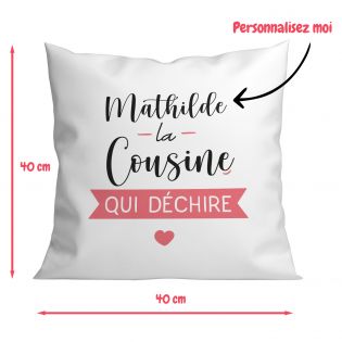 Coussin personnalisé carré 40 x 40 cm famille "Cousine"