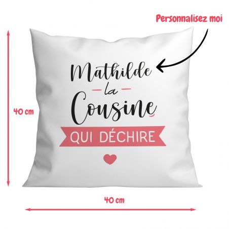 Coussin personnalisé carré 40 x 40 cm famille "Cousine"