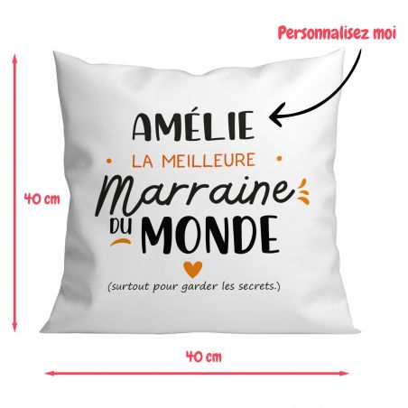 Coussin personnalisé carré 40 x 40 cm famille "Marraine"