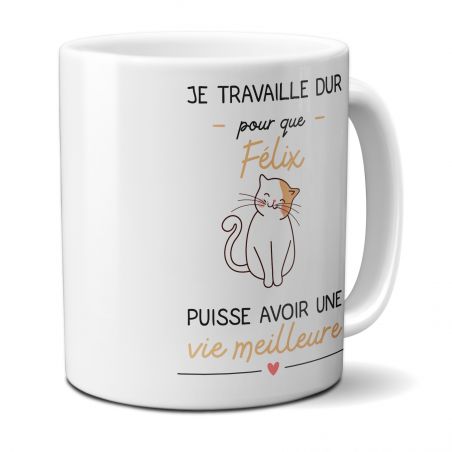 mugs et tasses à café : Mug personnalisable en céramique - objet personnalisable - Je travaille pour mon Chat - Cadeau humoristi