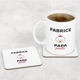 Personalized white ceramic mug with Text · Papa Hen · Dad's birthday or Father's Day gift