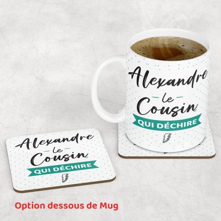 mugs et tasses à café : Mug personnalisable en céramique - objet personnalisable - Mug Cousin qui Déchire