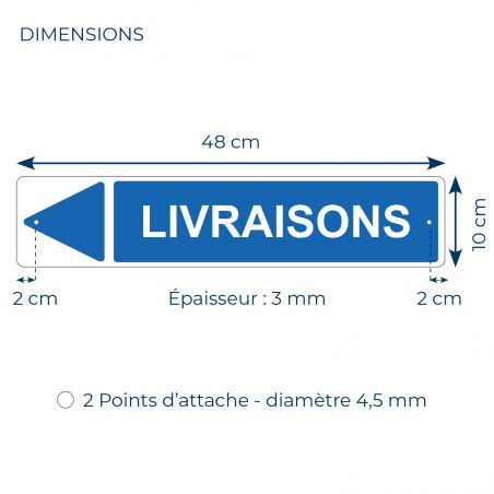 Panneau de signalisation pour parking · Livraisons gauche - 48 x 10 cm