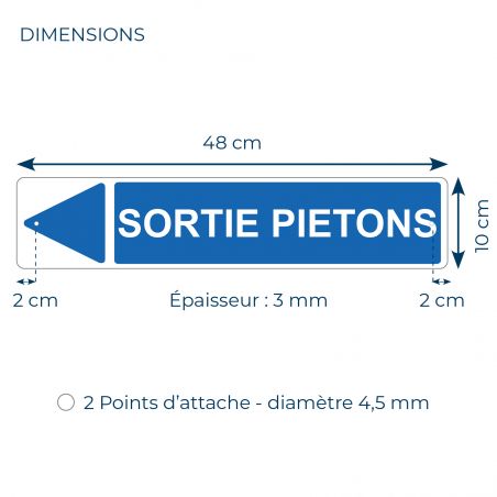 Panneau de signalisation pour parking · Sortie piétons gauche - 48 x 10 cm