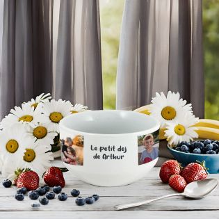 Personalizable breakfast bowl with first name, text and photo