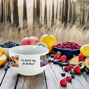 Personalizable breakfast bowl with first name, text and photo