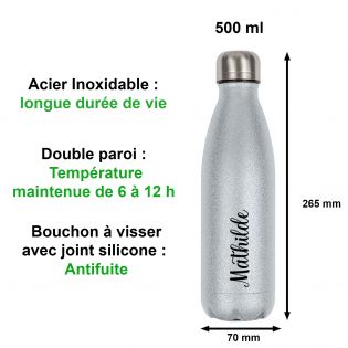 Bouteille isotherme personnalisable 50 cL | Argent à paillettes