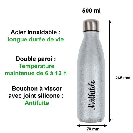 Bouteille isotherme personnalisable 50 cL | Argent à paillettes