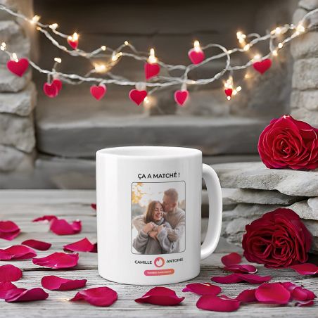 Mug Ça a matché personnalisable avec Photo et Prénom | Cadeau son/sa chéri(e) personnalisé Noël