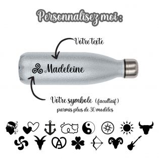 Bouteille isotherme personnalisable 500 ml | Argent à paillettes Gourde personnalisable