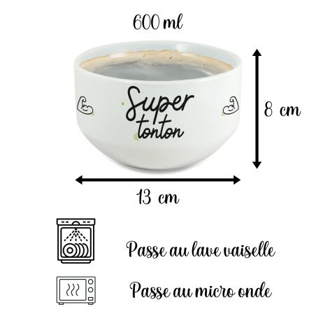 Bol personalisé petit déjeuner ou soupe modèle Super Tonton - Idée cadeau personnalisé pour son oncle