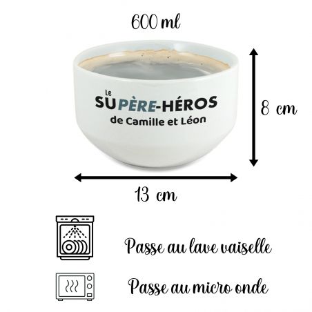 Personalizable breakfast bowl with first name · Superhero · Dad’s birthday or Father’s Day gift