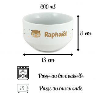 Personalizable children's breakfast bowl with first name and animal motif