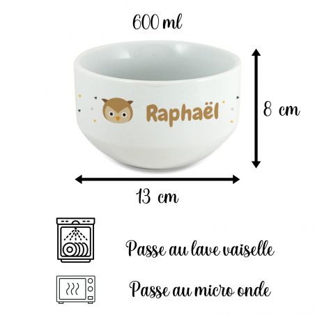 Bol petit déjeuner enfant personnalisable avec prénom et motif animal