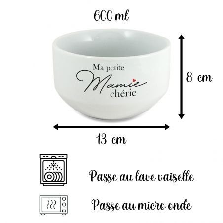 Bol personalisé petit déjeuner ou soupe modèle Ma Petite Mamie Chérie - Idée cadeau personnalisé grand-mère