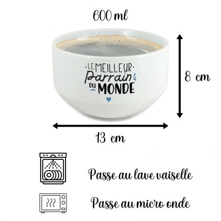 Bol personalisé petit déjeuner ou soupe modèle Meilleur Parrain du Monde - Idée cadeau personnalisé pour son parrain