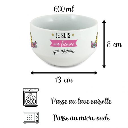 Bol personalisé prénom pour petit déjeuner modèle Licorne qui déchire - Idée cadeau pour princesse passionnée de licorne