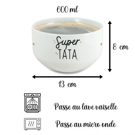 Bol personalisé Prénom pour petit déjeuner modèle Super Tata - Idée cadeau pour anniversaire de sa Tante