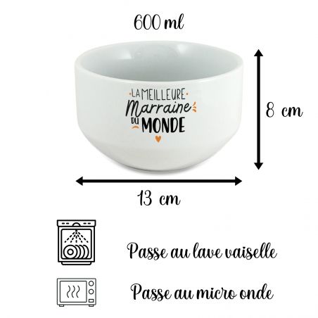 Bol personalisé Prénom pour petit déjeuner modèle Meilleure Marraine du monde - Idée cadeau pour sa marraine