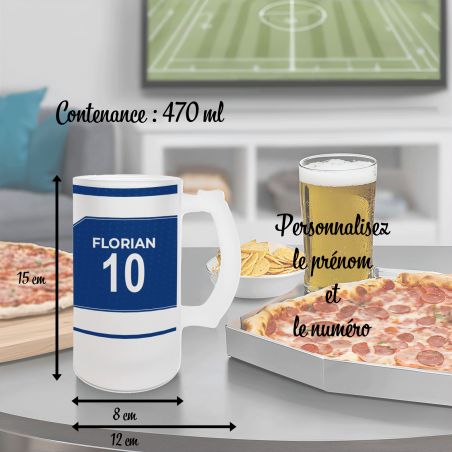 Chope à bière en verre givré 50 cl personnalisée - club de football personnalisable avec prénom et numéro · Cadeau fan de foot ·