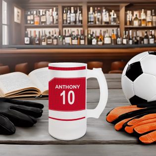 Chope à bière en verre givré 50 cl personnalisée - club de football personnalisable avec prénom et numéro · Cadeau fan de foot ·