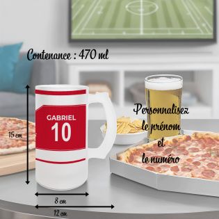 Chope à bière en verre givré 50 cl personnalisée - club de football personnalisable avec prénom et numéro · Cadeau fan de foot ·