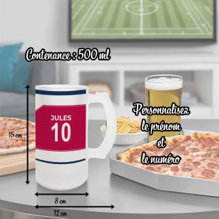 Personalized 50 cl frosted glass beer mug - customizable football club with first name and number · Football fan gift ·