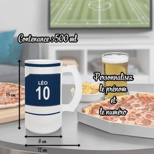 Chope à bière en verre givré 50 cl personnalisée - club de football personnalisable avec prénom et numéro · Cadeau fan de foot ·