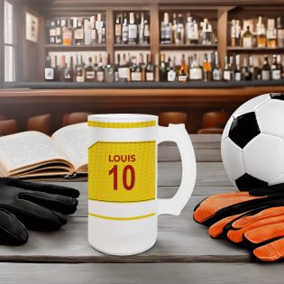 Chope à bière en verre givré 50 cl personnalisée - club de football personnalisable avec prénom et numéro · Cadeau fan de foot ·